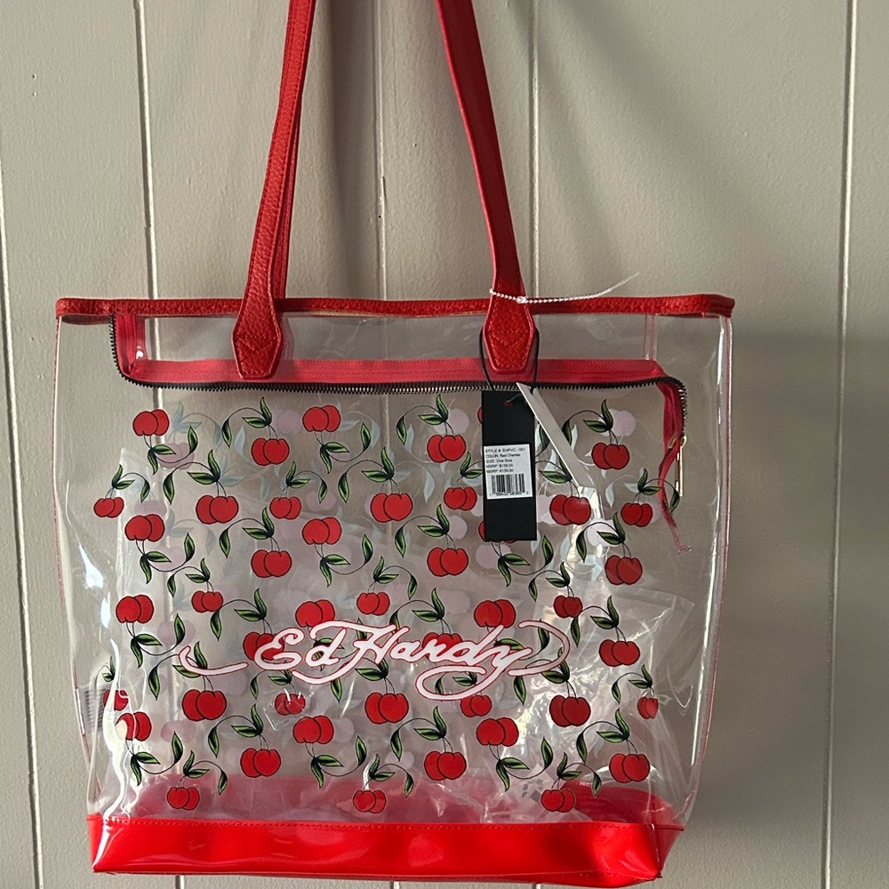 Ed Hardy Red and Clear Cherry Tote